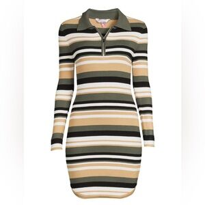No Boundaries Olive and Tan Striped Long Sleeve Dress